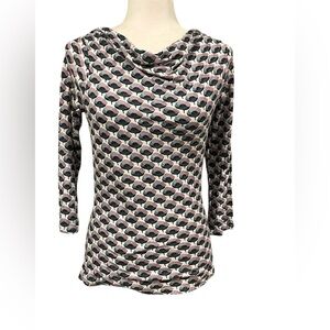 Boden Purple Bloom Light Wool Blend Soft Jersey Cowl Neck 3/4 Top